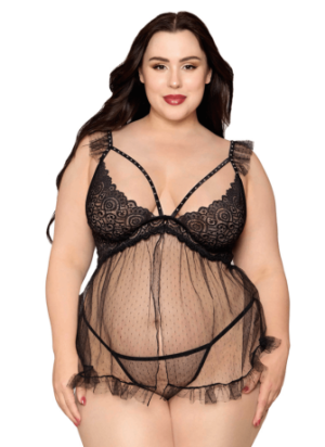 Babydoll grande taille noir et string assorti - DG13694XBLK